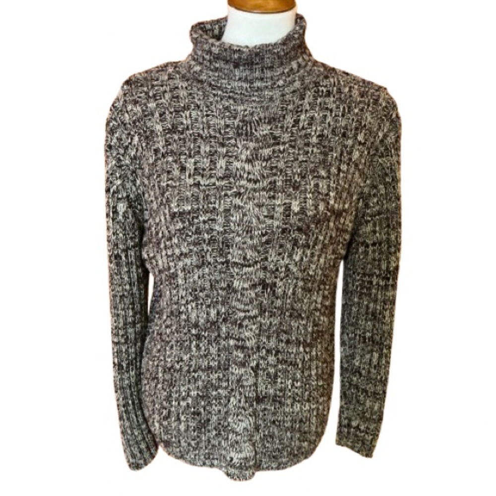 Vtg 90s Brown Cable Knit Turtleneck Sweater